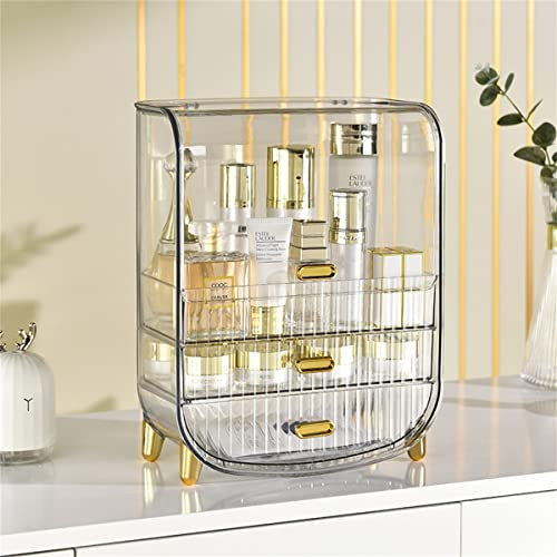 Acrylic Skincare Organizer,Multi Function Make Up Case Dustproof Cosmetic Storage Box,Cosmetics Skin Care Products Jewelry Organizer Case Finishing Box Bathroom Desktop,Clear