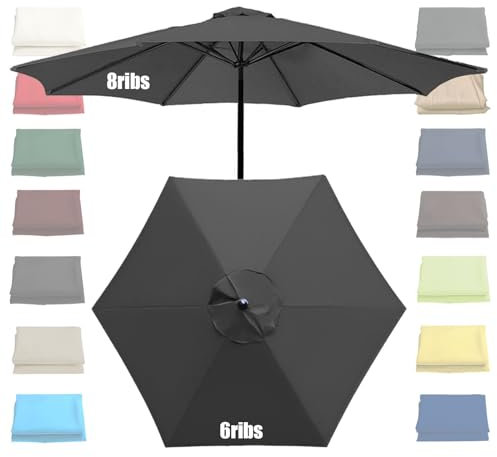 GZDXBF Housse De Rechange Pour Parasol Pour Remplacez Dessus De Parapluie À 6 Baleines/8 Baleines, Toile De Parasol Deporté (200cm/270cm/300cm) Auvent De Rechange(Gray,6 ribs-2.7m(8.8ft))