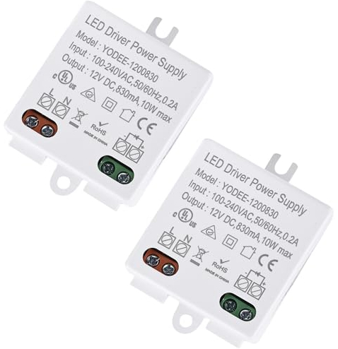 2 Stück Mini LED Transformator 12V/DC 10W, Trafo 100-240V auf DC Konstante Spannung Treiber Netzteil für LED Leuchten und Stripes, Klein und Flach Ohne Mindestlastanforderungen