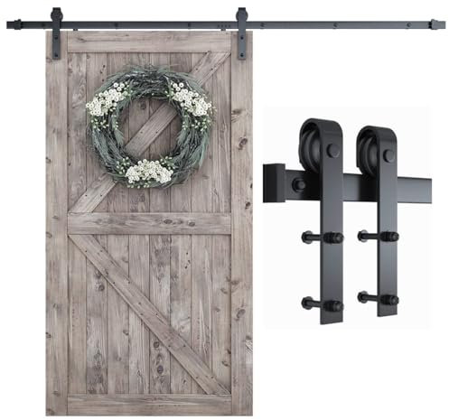 SMARTSTANDARD 8.2 FT Barn Door Hardware Kit -Sliding Barn Door Track - Smooth and Quiet - Easy to Install - Includes Step-by-Step Installation Instructions - Fits 48 Wide Door Panel (J Shape Hanger)
