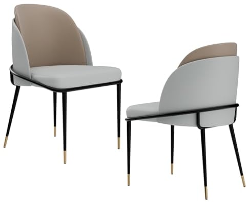 FATIVO Esszimmerstühle 2er Set Leder Grau, Stuhl Leder Esszimmer Küchenstühle Lederstuhl Esstisch Stühle, Bequem Leder Wohnzimmerstühle Belastbar 150 kg für Esszimmer Restaurant Cafe