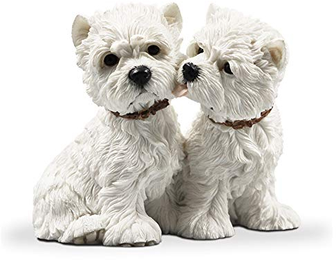Liebhaber Hund Statue Skulptur, Harz Simulation West Highland White Terrier Hund Skulptur Modell Auto Dekoration Haus Garten Handwerk Dekoration 3,5 * 2,7 * 3,7 Zoll