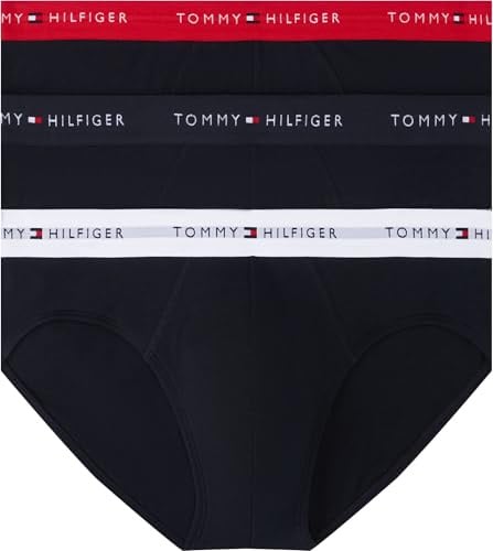 Tommy Hilfiger Herren 3er Pack Unterhosen Hip Briefs mit Logobund, Mehrfarbig (des Sky/Primary Red/White), L