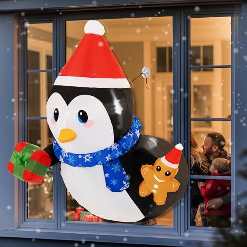 Solpex Weihnachten aufblasbare Dekoration, Weihnachtsdekoration, 120cm niedlichen Pinguin Dekoration geeignet für Außen Weihnachtsfeier, Garten, Rasen, Terrasse Dekoration.