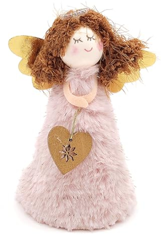 Christmas Angel Tree Topper Decorations, Xmas Tree Fairy Topper Angel Treetop Figurine Ornament Plush Angel Pendant Cupid Tree Hanging Decor for Christmas Tree Decoration (Pink)