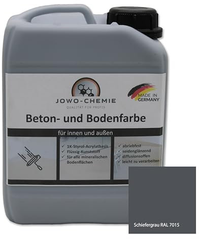 JOWO-CHEMIE Bodenfarbe (5kg) Betonfarbe Flüssig Kunststoff für 40m² Grauton Beton Estrichfarbe Beschichtungen für alle mineralischen Bodenflächen (Schiefergrau RAL 7015)