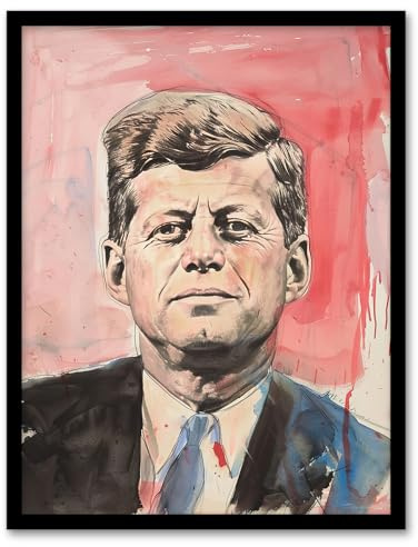 Artery8 John Kennedy JFK USA President Watercolour Man Cave Artwork Framed Wall Art Print 18X24 Inch
