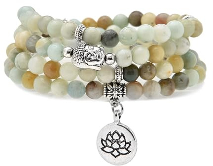 6 mm großes Armband aus 108 Mala-Perlen, Yoga-Zen-Halskette mit Buddha- und Lotus-Anhänger zum Beten