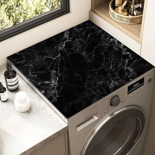 Hearda Almohadilla Antideslizante para Lavadora, Mármol Sencillo Cubierta para Lavadora, Cubierta Superior de la Lavadora para Baños, Cocina, Secadora, Lavadora (Mármol Negro,60x60cm)