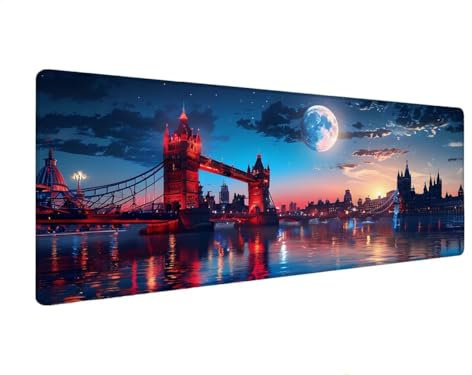XXL Mouse Pad 400x800x4 mm, Large Mouse Mat Moon, Gaming Mouse Pad City, Extended Mouse Mats for Desk, Keyboard and Mouse Mat with Stitched Edges, Non-Slip Rubber Base Desk Pad for Office Gaming D-6