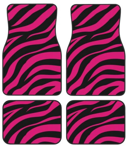 Lot de 4 tapis de sol pour voiture - Motif zèbre noir et rose - Dessous en caoutchouc antidérapant - Ajustement universel - Pour SUV, camionnettes, berlines, camions