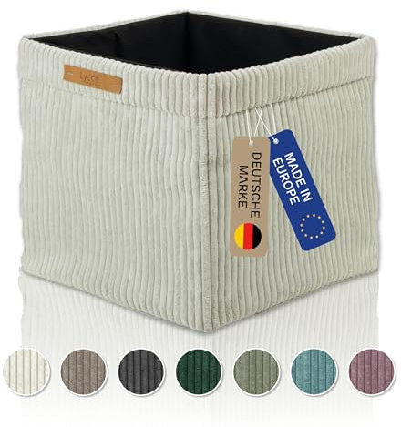 Lycce Kallax Box aus trendigem Cordstoff | Aufbewahrungskorb für Kallax Regal | Faltbox 33 x 33 x H31 cm mit abnehmbarem Bezug | Boden mit Vlies Überzug | Aufbewahrungswürfel | beige