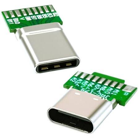 chenyang Pack de 2 conectores USB C DIY, USB 3.1 tipo C PD 65 W 18 pines macho y conector hembra reparación adaptador de soldadura de repuesto con placa de circuito impreso