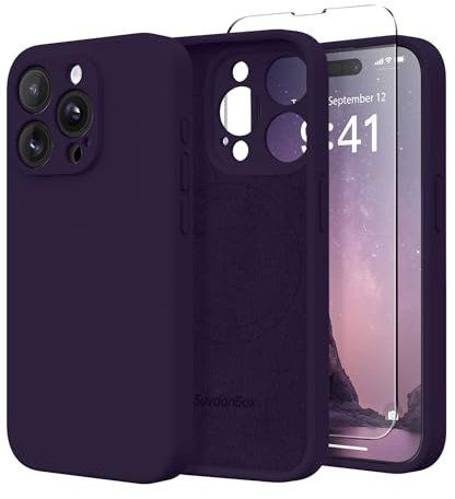 SuydanBox Magnetische Hülle für iPhone 12 Pro Max, kompatibel mit MagSafe, [Vollständiger Kameraschutz] [Displayschutzfolie] Stoßfeste Silikon-Schutzhülle für iPhone 12 Pro Max 6,7 Zoll, Dunkelviolett