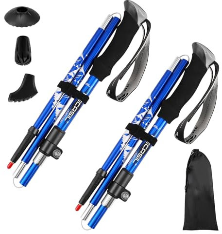 Bâtons de randonnée Carbon bleu, bâtons de randonnée pliables ultralégers en aluminium réglables de 110 à 125 cm, bâtons de marche nordique pour femmes et hommes pour le ski et la randonnée