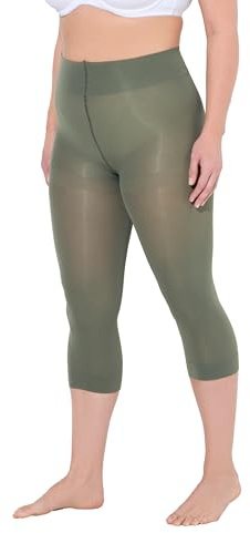 Ulla Popken Damen große Größen Übergrößen Plus Size Strumpf-Capri, blickdicht, Oberschenkel-Schutz, 80 den olivgrau 50+ 815580437-50+