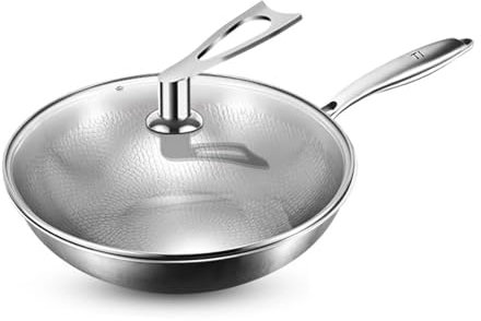 forestalk Padella in Titanio Wok Antiaderente con Coperchio, Attrezzi da Cucina Non Rivestiti Compatibili con Gas, Induzione(Size:34cm)
