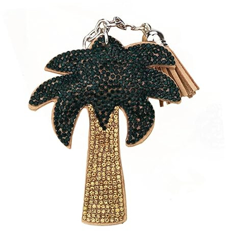 LRXIYODE Creative Tassel Rhinestone Coconut Tree Keychain with Cloth Material for Car Key and Female Bag, Charm for Birthday, Christmas, and New Year