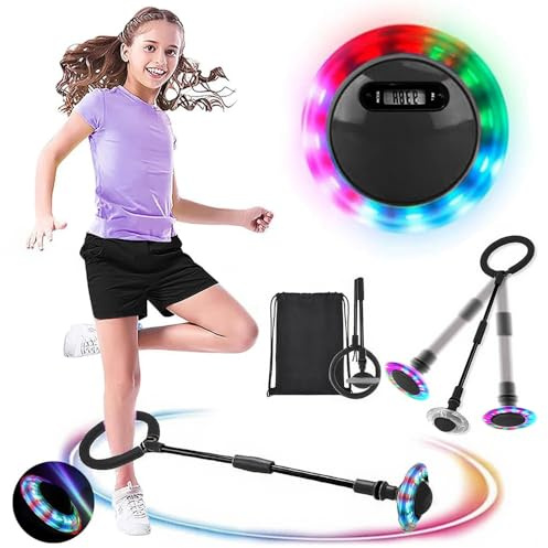 MEISHANG Swing Wheel mit Lichtrad,Swing Wheel mit Zähler,Springring Fußkreisel Kinder,Kinder Blinkender Springring,Faltbarer Blinkender Sprungball,Geschenke für Mädchen 3+ Jahre(Schwarz/B)