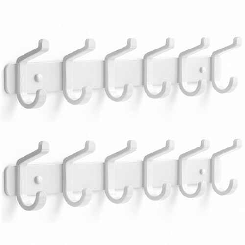 pickpiff 2 Stück Kleiderhaken, Garderobenhaken, Hakenleiste Garderobe, Weiß | Metall, Jacken Haken Wand, Kleiderhaken Garderobe Wand, Wandgarderobe für Taschen,Schals, für Schlafzimmer, Badezimmer, Küche