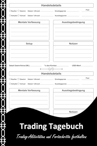 Trading Tagebuch: Notizbuch zur Dokumentation von Trades, Strategien, Gewinn, Verlust, Einstieg, Ausstieg, Setup-Notizen und mentaler Verfassung.