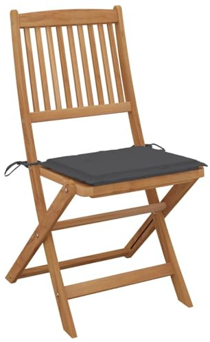 Frdhee Lot de 2 chaises de terrasse pliantes avec coussin en bois d'acacia massif, meubles de véranda, véranda, cour et bords de piscine