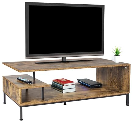 Relaxdays TV-Lowboard, 3 Ablagen, offenes TV-Regal bis 55 Zoll, HBT: 40 x 106 x 39,5 cm, Fernsehtisch, braun/schwarz