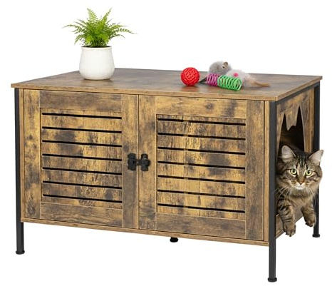 Relaxdays Katzenschrank für Katzentoilette, Schloss & Trennwand, Katzenklo verstecken, HBT: 50,5x80x45 cm, Dunkelbraun