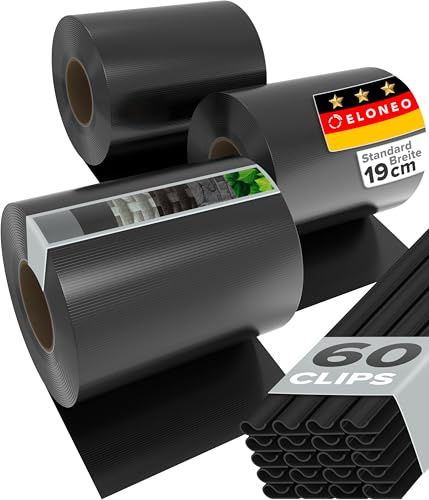 ELONEO PVC Sichtschutzstreifen Doppelstabmattenzaun | 3 Rolle á 35m x 19 cm | Balkon Sichtschutz mit 20 Befestigungsclips | Sichtschutz Zaun wetterfest und extra stabil, anthrazit
