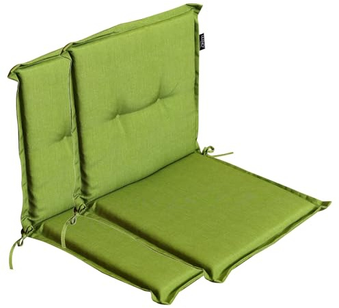 LILENO HOME Gartenstuhl Auflagen als [2er Set - Niedriglehner] in Apfelgrün | Uni - bequeme Liegen als Sitzauflagen für Gartenmöbel - Stuhlkissen für Gartenstühle und Klappstühle