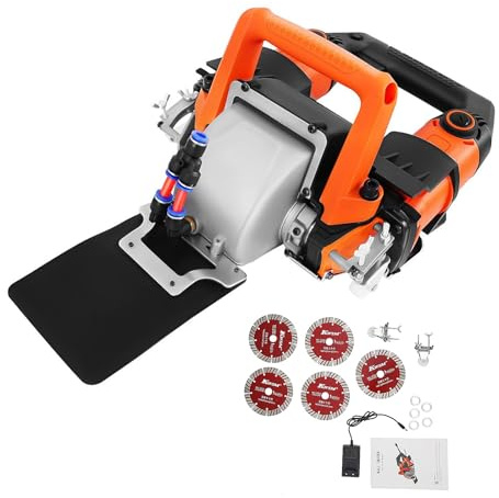 HUOMMGS 5200W Betonsäge 45mm Schnitttiefe & 72mm Schnittbreite Trocken und Nassschneider mit 5 x Sägeblätter, Wassertank Hochleistung Steinschneider Steintrennmaschine Betonschneider