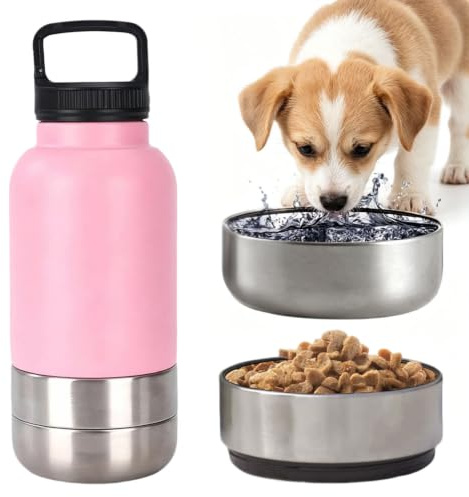 Gourde pour Chiens, 1000 ML 3 en 1 Gourde pour Chien pour Les déplacements, Bouteille d'eau avec g-amelle en Acier Inoxydable avec gamelle d'eau et gamelle, pour Voyage, randonnée