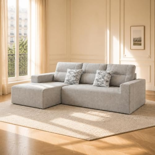 ELEGUE L-Form Modulares Schlafsofa 267cm Breit, Ecksofa Schlafcouch, Grau | Boneless Couch Sofa, 3 Sitzer mit High Resilience Schaumstoff,Big Sofa Für Wohnzimmer, Ecksofa mit Schlaffunktion