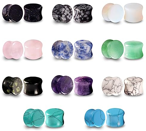 Longbeauty 22er Set Naturstein Flesh Tunnel Plugs Ohr Piercing Schmuck 10mm Ohrringe
