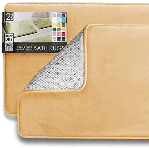 Clara Clark Lot de 2 Tapis de Bain en Velours et Mousse à mémoire de Forme pour Salle de Bain – Antidérapants, Dos en PVC, Lavable – Séchage Rapide, crème
