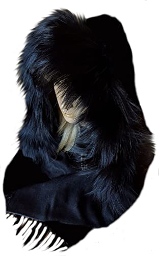 MERRYLAND Kapuzenschal Echt Fell Fellstreifen Schal Kapuzenstreifen Stola Kapuze Fur Hoodie Echtfell Schalmütze
