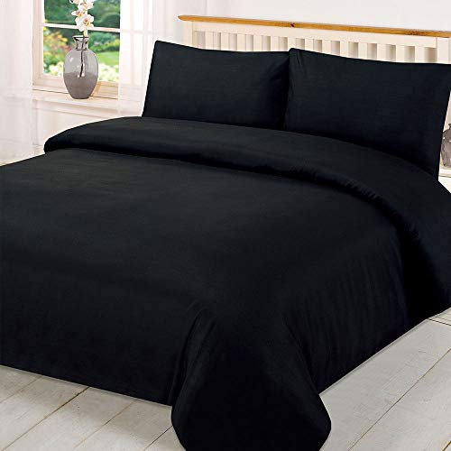 Brentfords King Sized Duvet Cover Sets - Plain Dyed Quilt Bedding with Pillowcases - Soft & Breathable Microfibre Bed Set - Black