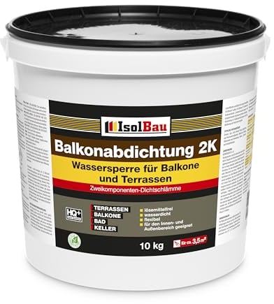 Isolbau Balkonabdichtung 2K - 10 kg Flexibel Dichtschlämme zur Abdichtung von Balkon, Terrasse, Bad, Keller, Dusche