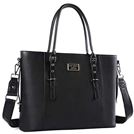 MOSISO Laptop Tote Bag (15-16 inch), PU Leather Shoulder Briefcase Handbag Compatible with MacBook & Notebook Large Capacity with Padded Compartment, Black