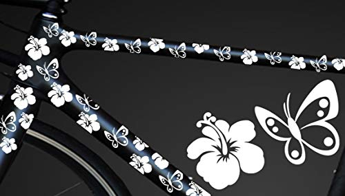 HR-WERBEDESIGN 24-teiliges Fahrrad Hibiscus Aufkleber Hibiskus Blumen Schmetterlinge Bike