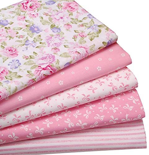 YYSZ 5 Stück Rosa Fat Quarters Quilten Stoff Bundles, 46x56 cm bunte Baumwollgewebe für Quilten Nähen Patchwork, 18 x 22