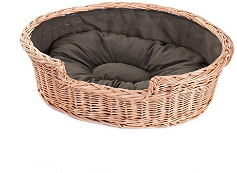 e-wicker24 Alles aus Weide Hundekorb aus Weide für Hund und Katze Hundebett Katzenbett mit Kissen Tierkorb geflochten Katzenkorb oval 75x57H19