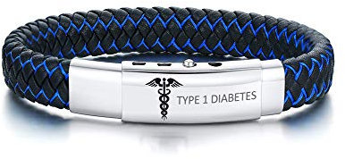 XUANPAI Type 1 Diabetes Handgemachte Geflochtene Armreif Einstellbare Leder Notfall Medical Alert ID Armbänder für Männer