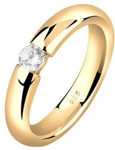 Nenalina Ring Silber 925 Damen Verlobungsring vergoldet Silberring Gold Damenring mit 4 mm weißem Cubic Zirkonia
