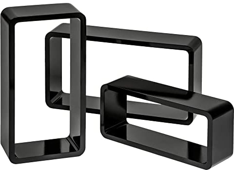 tectake 800704 3er Set Wandregal Hängeregal im Retro Cube Design für Bücher CDs Deko, inkl. Montagematerial - Diverse Farben - (Schwarz | Nr. 403184)