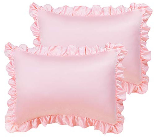 sourcing map Kissenbezug mit Volant Satin Kopfkissenbezug Set für Haar- und Hautpflege Kantenlänge 7,5 cm Rosa 30x40cm