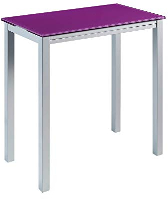MOMMA HOME Mesa de Cocina Extensible - Modelo Londres Alta - Color Morado/Plata - Material Cristal Templado/Metal - Medidas 95 x 55/95 x 95 cm