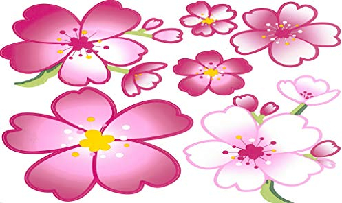Dundee Deco BD6007 Tapeten Bordüre Wandaufkleber, selbstklebend, Motiv Kirschblüte, Tapetenbordüre 27,94 x 27,94 cm, Rosa/Grün