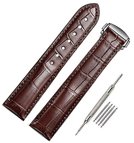 FOUUA Uhrenarmband für Omega Uhrenarmbänder Leder 19mm 20mm 21mm Alligator Geprägt Ersatz Faltschließe Armbänder Silber