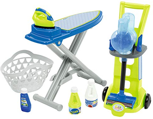 Ecoiffier – 3in1 Putzset – Haushaltsspielzeug-Set, Bügelbrett, Bügeleisen, Putzwagen, Staubsauger, Wäschekorb, für Kinder ab 18 Monaten